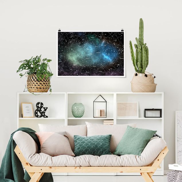 Posters världskartor Stellar Constellation Map Galactic Nebula