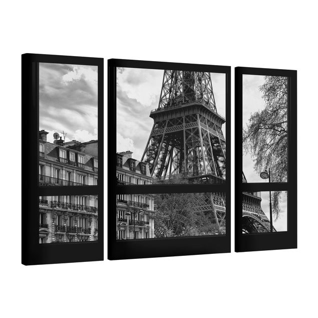 Canvastavlor Arkitektur och Skyline Window view Paris - Near the Eiffel Tower black and white
