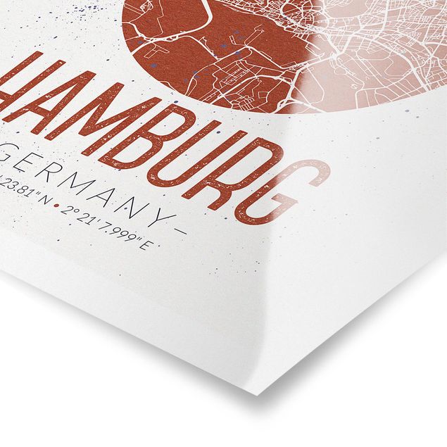 Tavlor svart och vitt Hamburg City Map - Retro
