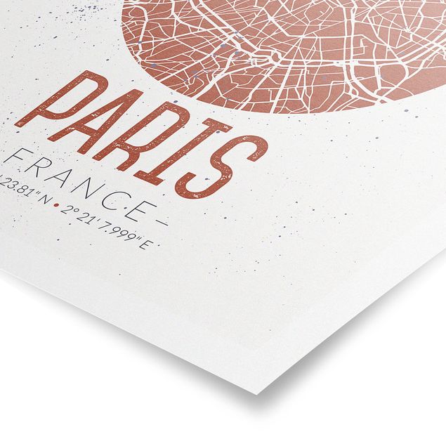 Posters världskartor City Map Paris - Retro