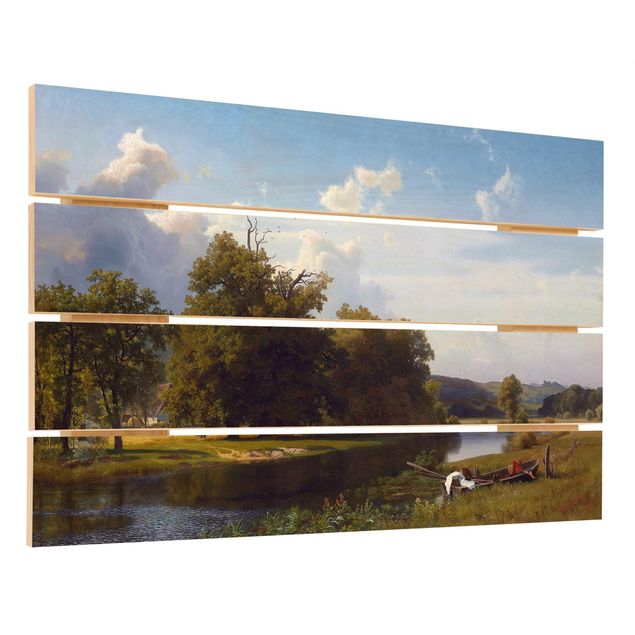 Trätavlor landskap Albert Bierstadt - A River Landscape, Westphalia