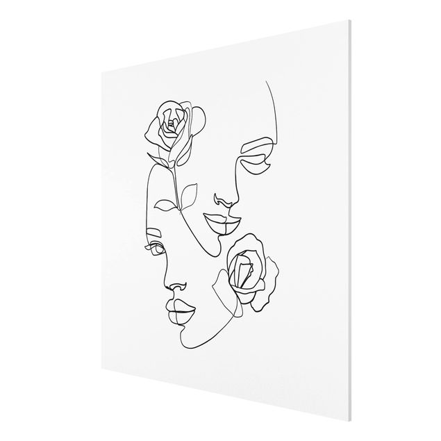 Tavlor blommor Line Art Faces Women Roses Black And White