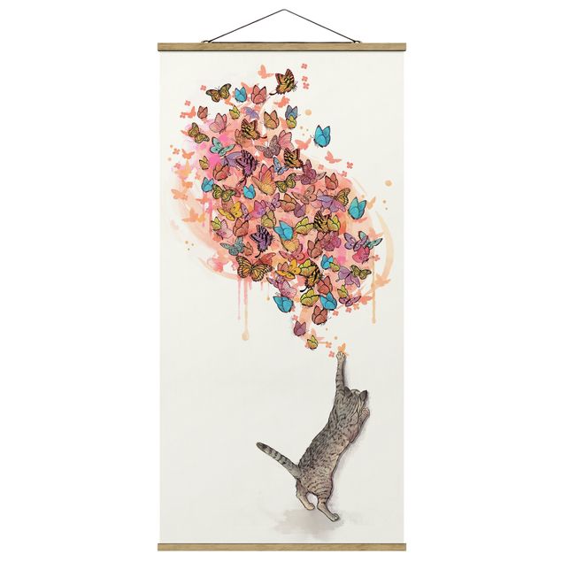 Tavlor konstutskrifter Illustration Cat With Colourful Butterflies Painting