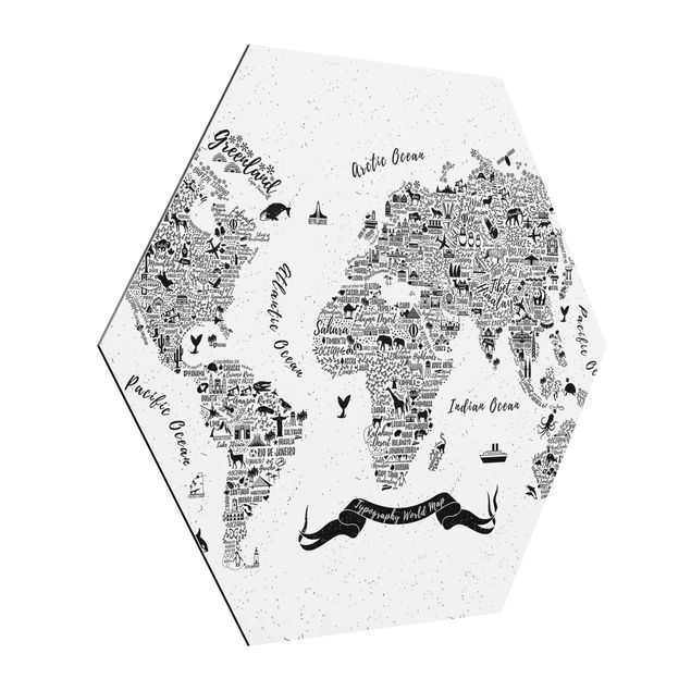 Tavlor modernt Typography World Map White