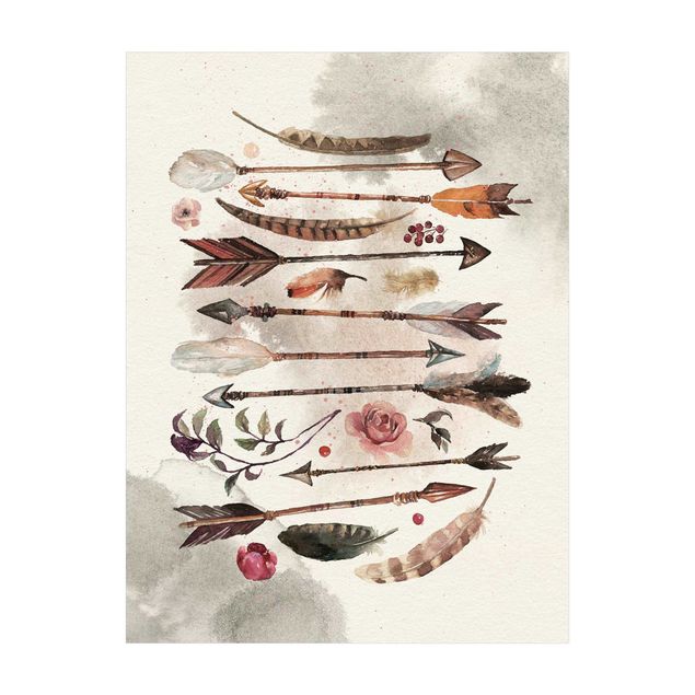 matta med blommor Boho Arrows And Feathers - Watercolour