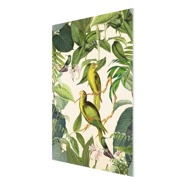 Tavlor blommor Vintage Collage - Parrots In The Jungle