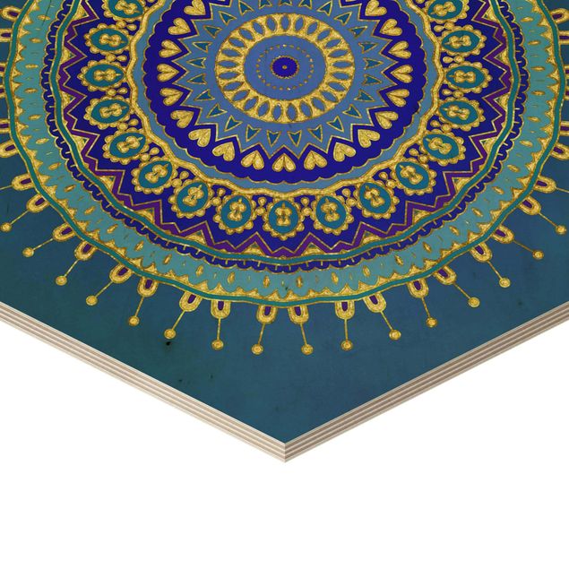 Hexagonala tavlor Mandala Blue Gold