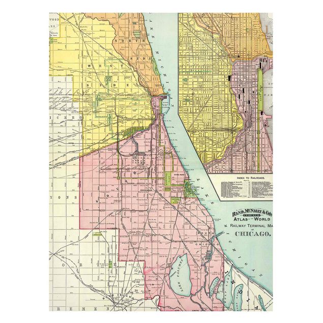 Magnettavla världskartor Vintage Map Chicago