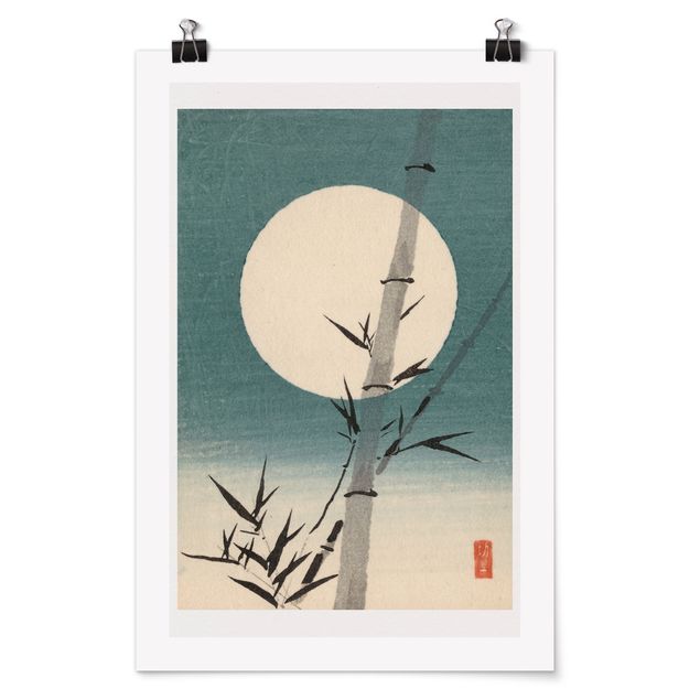 Posters landskap Japanese Drawing Bamboo And Moon