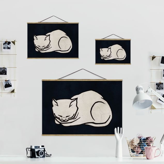 Tavlor svart och vitt Sleeping Cat Illustration