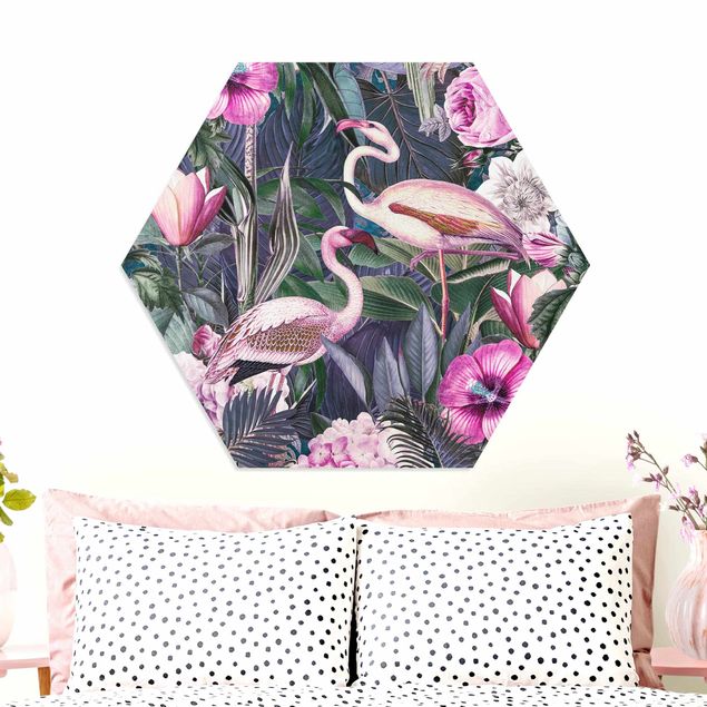 Kök dekoration Colorful Collage - Pink Flamingos In The Jungle