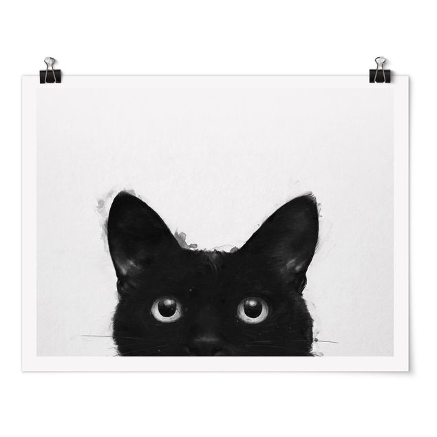 Posters konstutskrifter Illustration Black Cat On White Painting