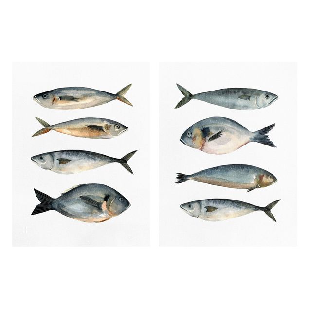 Tavlor modernt Eight Fish In Watercolour Set I