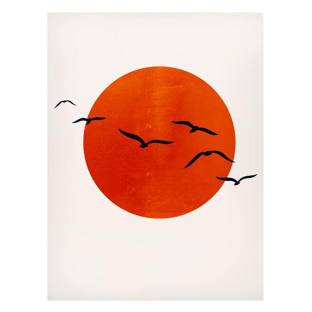 Tavlor landskap Flock Of Birds In Front Of Red Sun I
