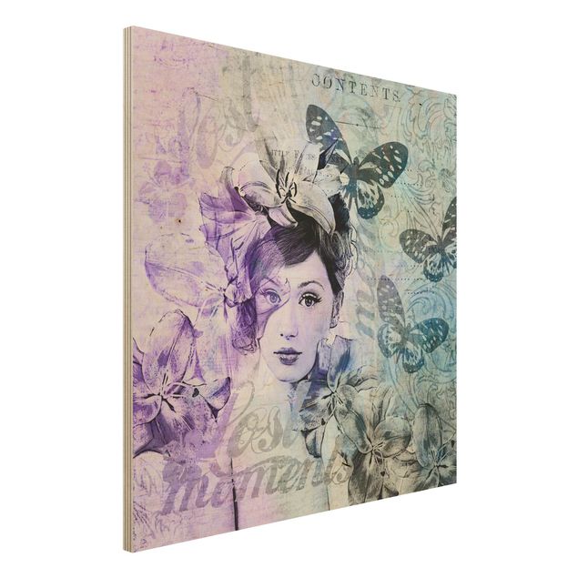 Kök dekoration Shabby Chic Collage - Portrait With Butterflies