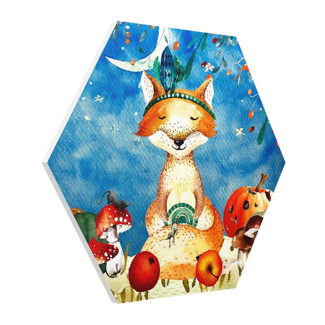 Tavlor djur Watercolor Fox In The Moonlight