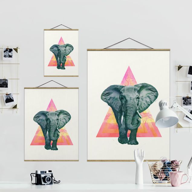 Tavlor färgglada Illustration Elephant Front Triangle Painting