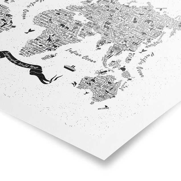 Tavlor svart och vitt Typography World Map White