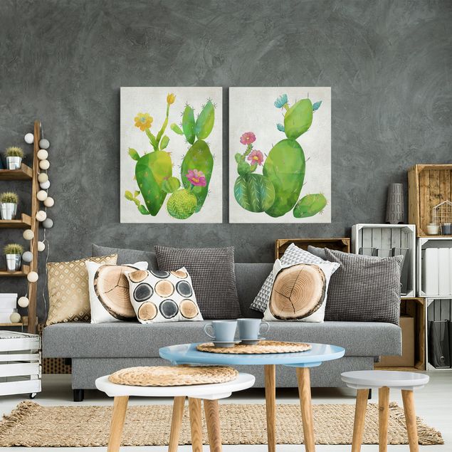 Canvastavlor blommor  Cactus Family Set II