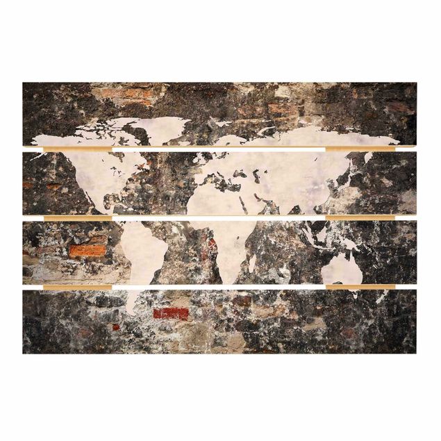 Trätavlor Old Wall World Map