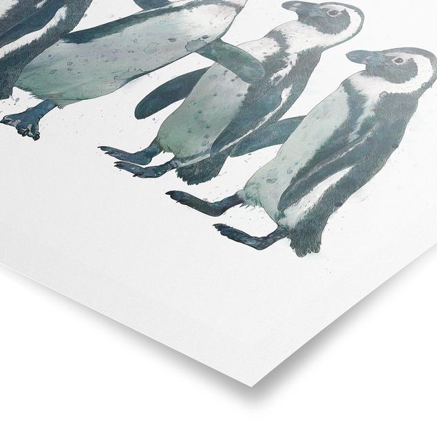 Tavlor svart och vitt Illustration Penguins Black And White Watercolour