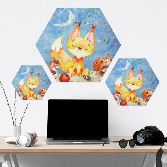 Hexagon Bild Forex - Aquarell Fuchs im Herbst
