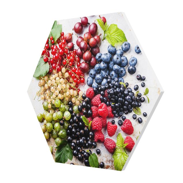 Hexagonala tavlor Mixture Of Berries On Metal