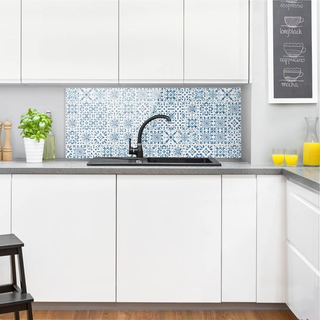stänkskydd kök glas mönster Tile pattern Blue White