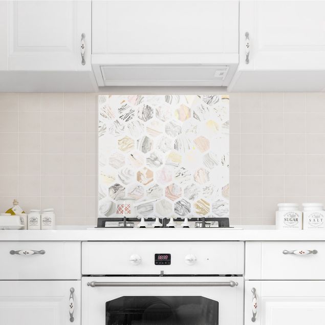 Stänkskydd kök glas mönster Marble Hexagons In Beige