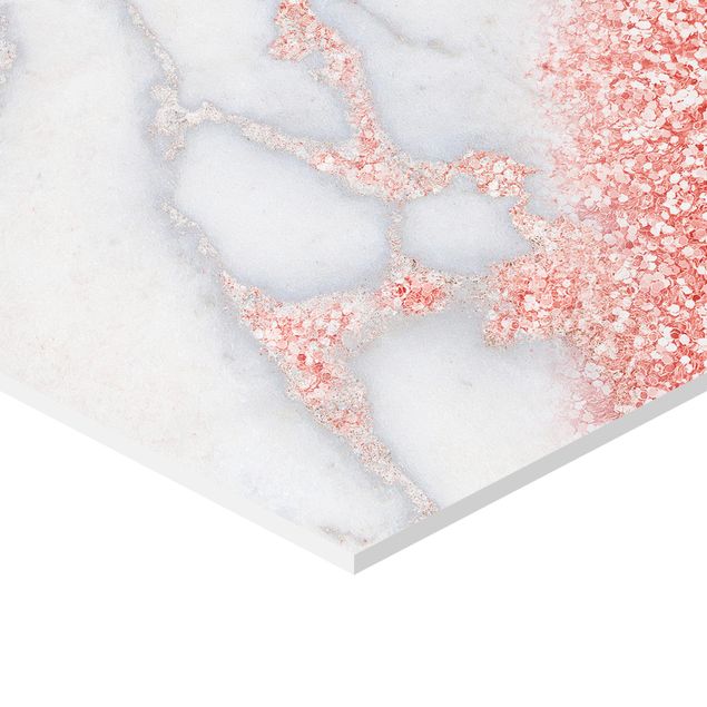Hexagonala tavlor Marble Optics With Pink Confetti