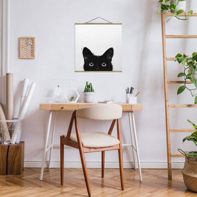 Tavlor katter Illustration Black Cat On White Painting