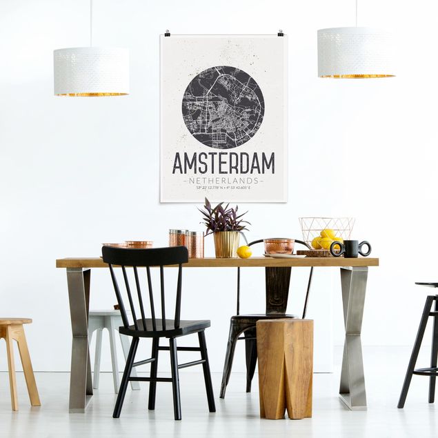 Posters världskartor Amsterdam City Map - Retro