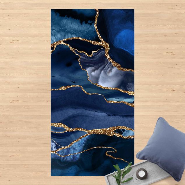 balkongmattor Golden Glitter Waves Blue backdrop