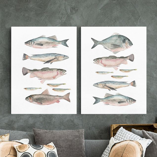 Canvastavlor fisk Fish In Watercolour Set I