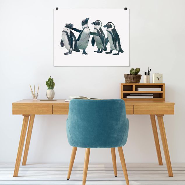 Posters konstutskrifter Illustration Penguins Black And White Watercolour