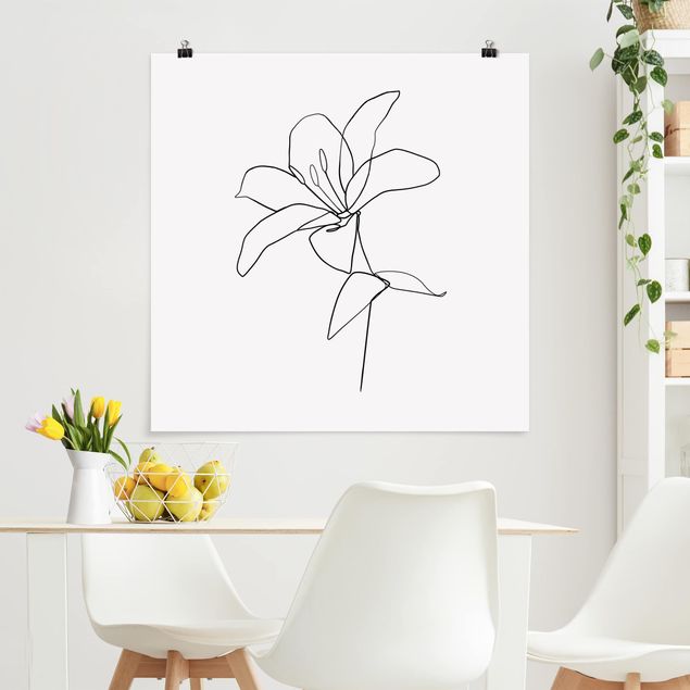 Posters blommor  Line Art Flower Black White
