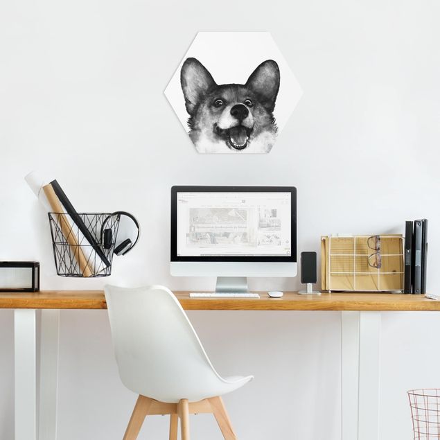 Tavlor konstutskrifter Illustration Dog Corgi Black And White Painting