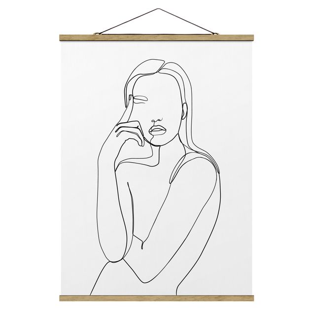 Tavlor porträtt Line Art Pensive Woman Black And White
