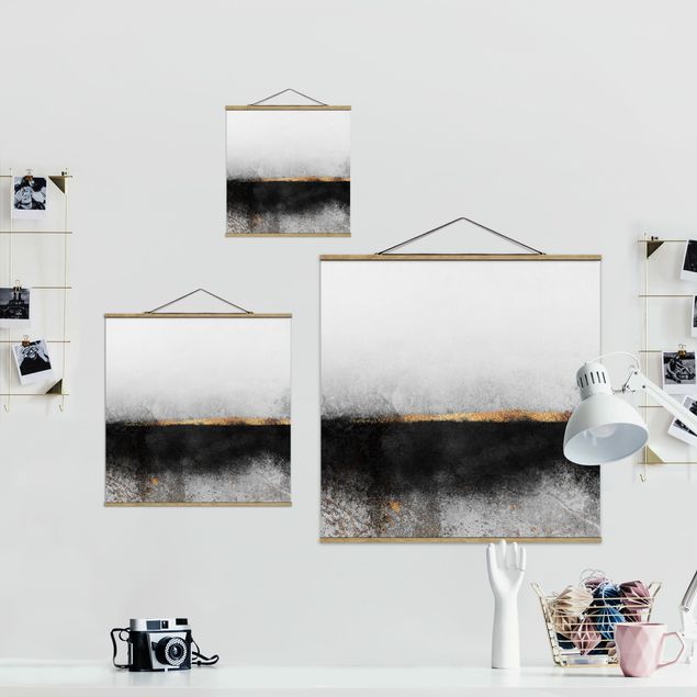 Tavlor Elisabeth Fredriksson Abstract Golden Horizon Black And White