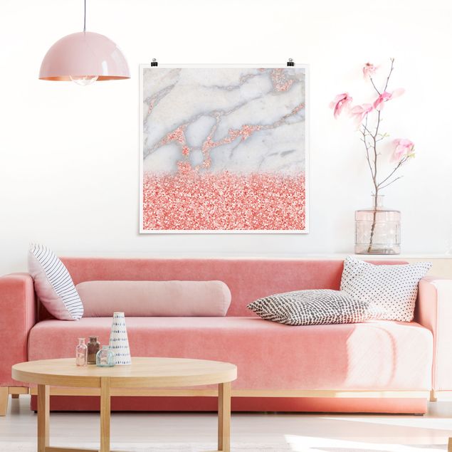 Posters konstutskrifter Marble Look With Pink Confetti