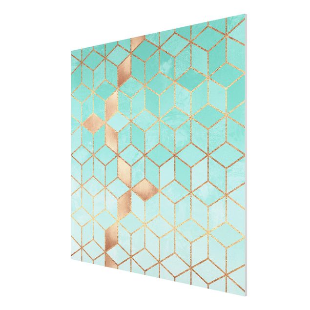 Tavlor konstutskrifter Turquoise White Golden Geometry