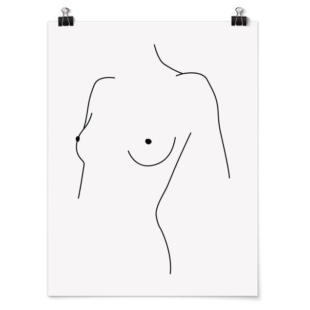 Posters svart och vitt Line Art Nude Bust Woman Black And White