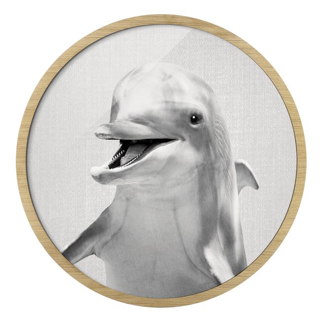 Runde gerahmte Bilder Dolphin Diddi Black And White