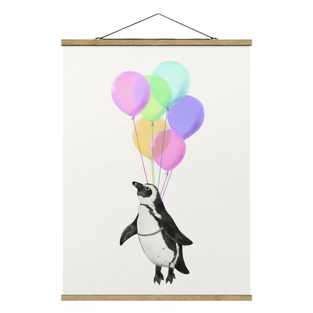 Tavlor djur Illustration Penguin Pastel Balloons