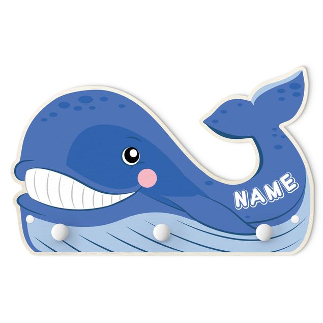 Klädhängare vägg blå Chubby Whale With Customised Name