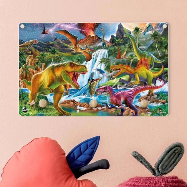 Klädhängare vägg färgglada Dinosaurs In A Prehistoric Storm