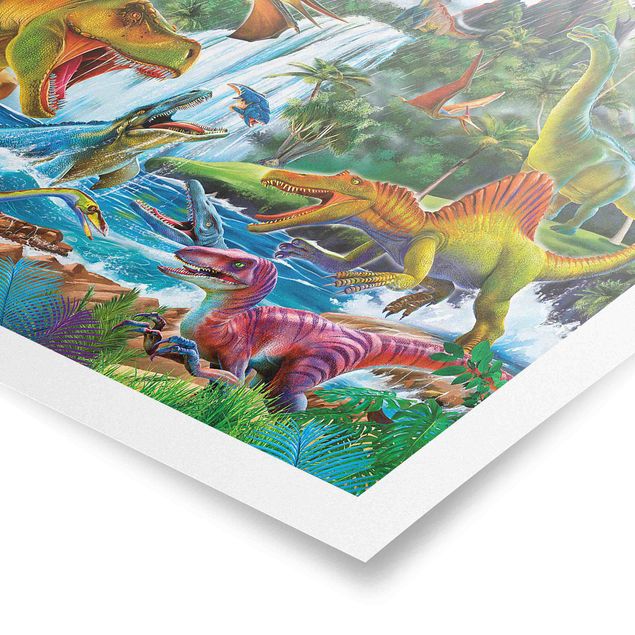 Tavlor färgglada Dinosaurs In A Prehistoric Storm