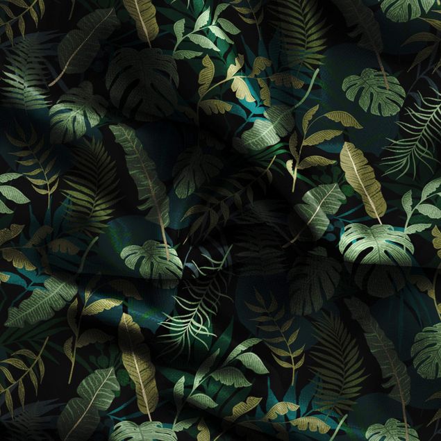 måttsydda gardiner Jungle Leaves On Black