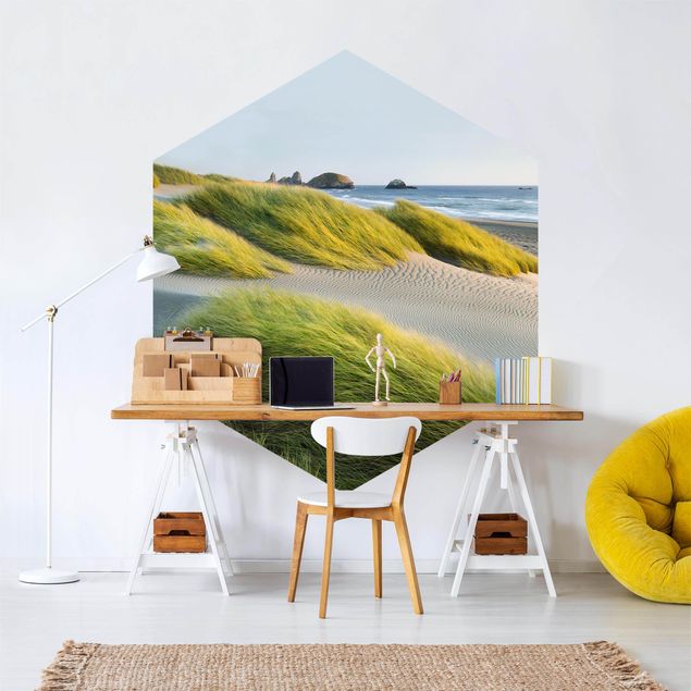 Fototapeter dyner Dunes And Grasses At The Sea