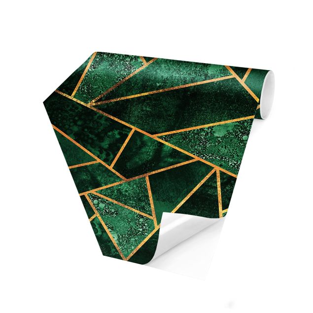 Hexagonala tapeter Dark Emerald With Gold